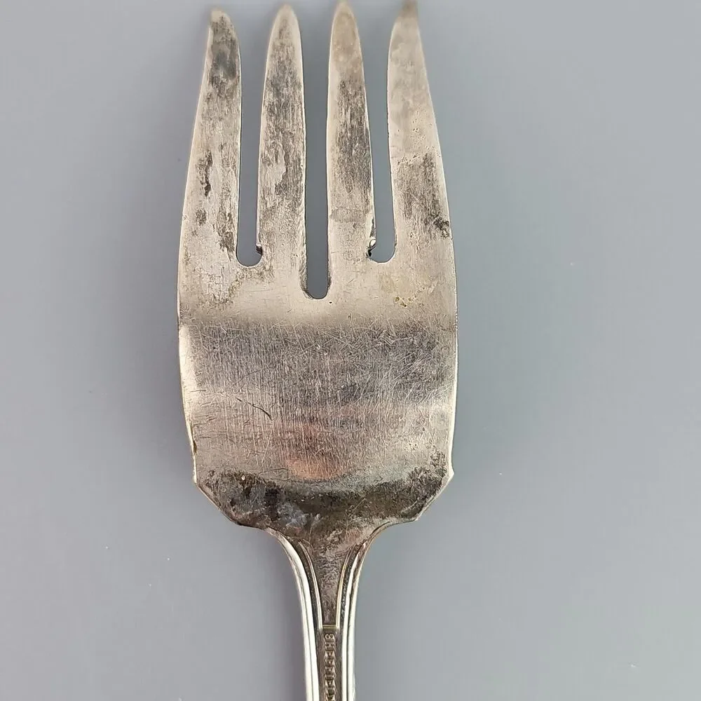 Sheffield Mother of Pearl Shell Handle Silver Plate Cold Meat Serving Fork 8.5in